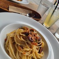 Pasta with lemonade at Cafe Nature in Kurashiki