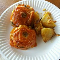 stuffed tomatoes at Greek Vegan Bakery in Revesby