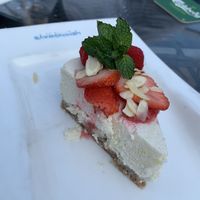 Vegan dessert - raspberry and lemon cheesecake  at Hemingway's By The Bay in Outlying Islands
