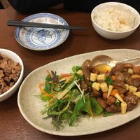 Soy chicken with cashews and baby corn at Veggie House in Chiba