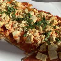Flatbread with tomato sauce, basil and tofu.   at LAX - Golden Road Brewing - T6 in Los Angeles