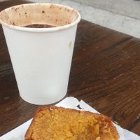 Pumpkin bread and coffee at Footscray Doughnuts and Coffee in Footscray