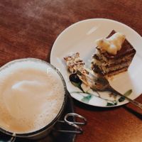 banana and chocolate cake & soy latte. soy latte had a stronger taste of soy than coffee.  at Ritz'n in Tsukuba
