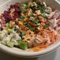 Beet poke bowl  at Clover Food Lab - Central in Cambridge