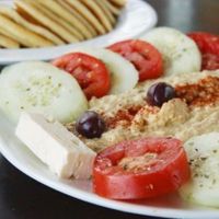 Hummus platter is vegetarian. Omitting the feta makes it vegan. SUPER good hummus!  at Kafe Neo in Mill Creek