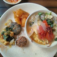 Vegan crab noodle and some vegan fried  food at Tu An in Hanoi