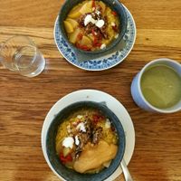 warm millet with apple, goji and crackers at Grains in Vienna