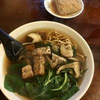 Mushroom and meat noodles and stinky tofu. ☺️ at SùShí Gié Zhī 素食茄 in Taipei