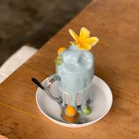 chia pudding with blue spirulina banana puree (vegan, gf) at Crate Cafe in Canggu