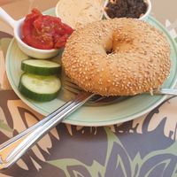 Bagel 'cream"cheese" bagel' Tuscany style at Bagels & Beans in Alphen Aan Den Rijn