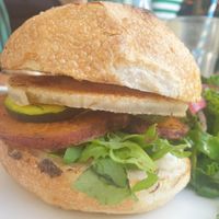 Vegan roll with vegan halloumi and a side salad. at The Copper Mill in Alexandria