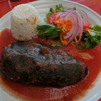 Vegan chiles rellenos at Jardin La Reserva Restaurante in San Cristobal De Las Casas