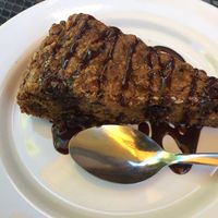 Vegan carrot cake with chocolate sauce at Jardin La Reserva Restaurante in San Cristobal De Las Casas