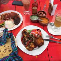 Stuffed friet banana and stuffed bell pepper  at Jardin La Reserva Restaurante in San Cristobal De Las Casas