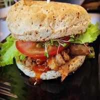 Shiitake teriyaki burger with a gluten free bun!  at Copper Branch in Waterloo
