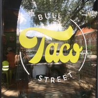 Logo on the window at Bull Street Taco in Savannah