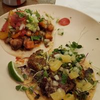 Butternut Squash & Mushroom tinga and Falafel taco at Bull Street Taco in Savannah