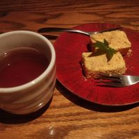 Complimentary hot tea + tofu cheesecake (sadly vegetarian, containing actual cheese) at Sorano in Tokyo