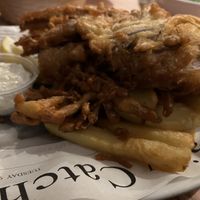Banana blossom fish with double cooked chips.   at The Saltwater Inn in Porthcawl