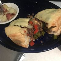 Unreal vegan cheesesteak, red potatoes   at Food For Thought in Williamsburg