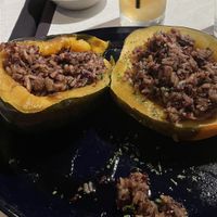 Acorn squash stuffed w two types lentils, rice, mushrooms  at Food For Thought in Williamsburg
