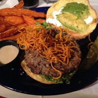 Lentil burger with sweet potato fries at Food For Thought in Williamsburg