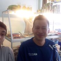 friends eating happy at Vegetarian - Chawalanok Rd in Ubon Ratchathani