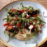 Roast aubergine, sichuan pepper & chilli sauce, tahini  at The Spread Eagle in East London