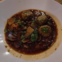 Guinness and mushroom stew and dumplings at The Spread Eagle in East London