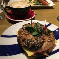 Coconut bacon and vegan cheese bagel at Flax & Kale - Sant Pere Mes in Barcelona