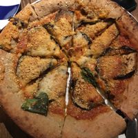 Gluten Free and plant based pizza with eggplant.  at Flax & Kale - Sant Pere Mes in Barcelona