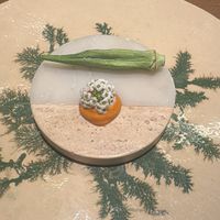 Dehydrated okra and confit  at El Invernadero de Rodrigo de la Calle in Madrid