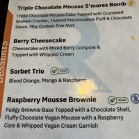 Had the Raspberry Mousse Brownie. It was visually appealing and very tasty. I ate the whole thing. I also had the Harvest Bowl. Very nourishing. I loved the vegan options .  at Rocker in Olympic Valley