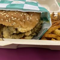 The cluckster with fries  at The Veggie in Madison