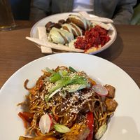 Sesame topped tofu noodles and Lebanese bowl at The 13th Note in Glasgow