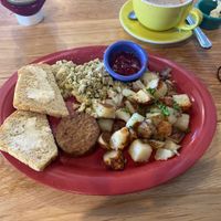 Pesto tofu scramble with vegan sausage 😋  at Great Full Gardens - South in Reno