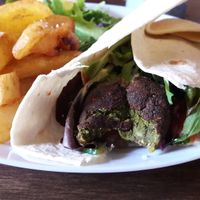 Falafel wrap and chips at One Sixty in Burnley