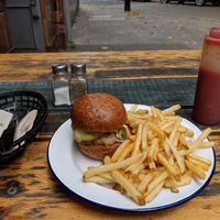"Nashville hot 'chicken' burger and French fries at The Blacksmith & The Toffeemaker in London