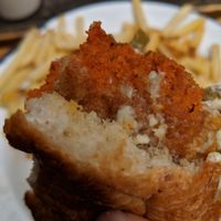 Second blueish thread found in the "Nashville hot 'chicken' burger (middle of photo) at The Blacksmith & The Toffeemaker in London