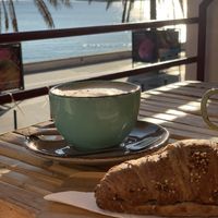 Coffee and Vegan Croissant  at Aloha Cafe in Sesimbra