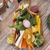 Delicious Board of fruits, veggies and dips  at Aloha Cafe in Sesimbra