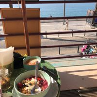 Acai Smoothie and organic soy cappuccino  at Aloha Cafe in Sesimbra