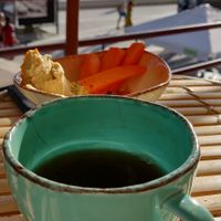 Hummus with Carrot and Black Tea at Aloha Cafe in Sesimbra