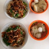 Very good vegan noodles + wonton n meatballs  at Bakmie Jamur in Jakarta