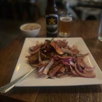 Three cup chicken and tofu. Pretty good but way to much onion! at Amituofo Vegan Cuisine in Brooklyn