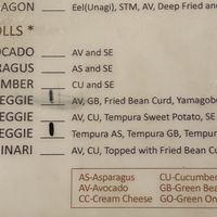 Menu of veggie rolls at Shinsei Sushi in Bend