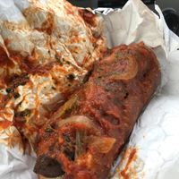 Vegan dog onions peppers mmm at Zwick's Pretzels in Edmonton