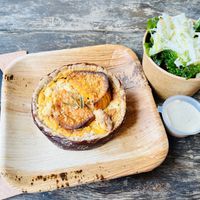 Sweet potato quiche and small side salad   at Meshek Barzilay Deli in Tel Aviv