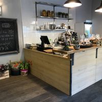 coffee and cakes at Meshek Barzilay Deli in Tel Aviv