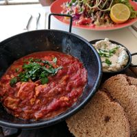 Shakshuka and the Israeli salad. Both great at Meshek Barzilay Deli in Tel Aviv
